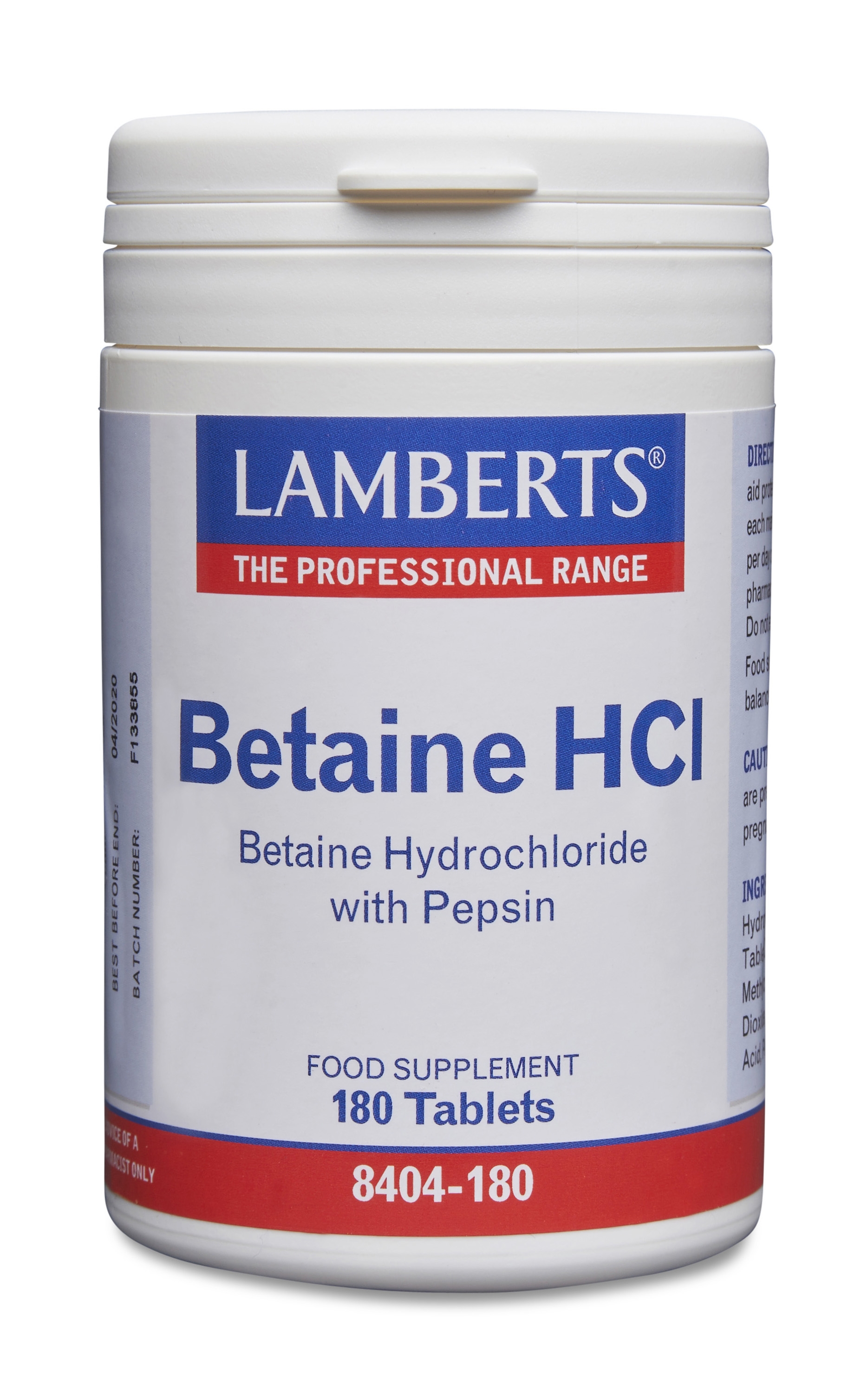 Betain Kosttillskott - Betainhydroklorid Hcl 324mg / PEPSIN 5 mg