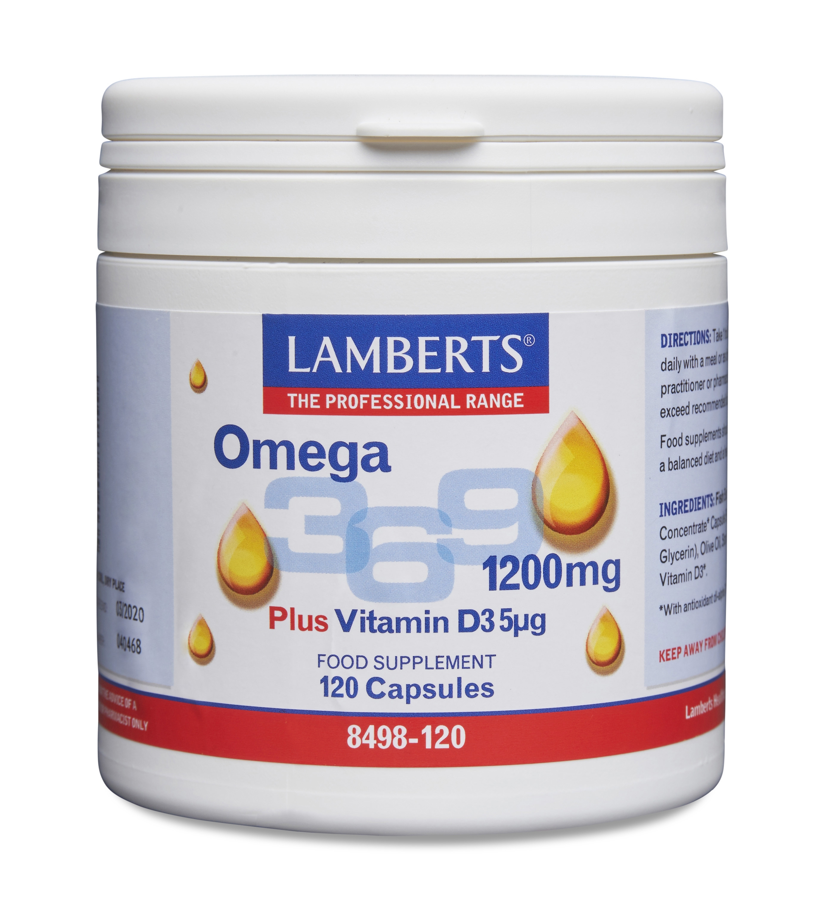 Omega 3-6-9 Fiskolja med gurkört & olivolja + Vitamin D - 1200mg