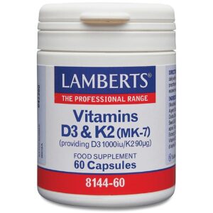 Vitamin D3 och K2 (MK-7) innehåller D3 1000 IE / K2 90 µg, Lamberts